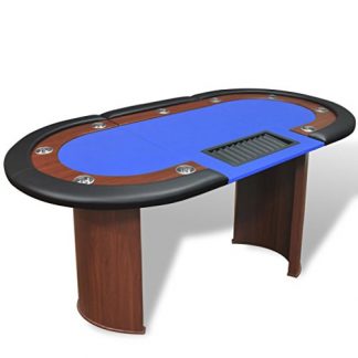 vidaXL 10 Player Casino Poker Table Dealer Area with Removable Chip Tray Blue/Green