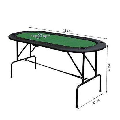 HOMCOM Poker Table 1.85m Folding Top for 8 Players Casino with Chip Trays Drink Holders - Image 3