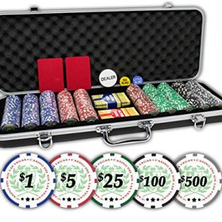DA VINCI Professional Set of 500 11.5 Gram Casino Del Sol Poker Chips with Denominations and Upgraded Ding Proof Black ABS Case, 2 Decks of Plastic Playing Cards, 2 Cut Cards and Dealer Buttons