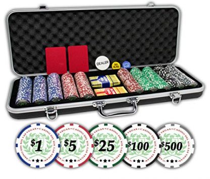 DA VINCI Professional Set of 500 11.5 Gram Casino Del Sol Poker Chips with Denominations and Upgraded Ding Proof Black ABS Case, 2 Decks of Plastic Playing Cards, 2 Cut Cards and Dealer Buttons