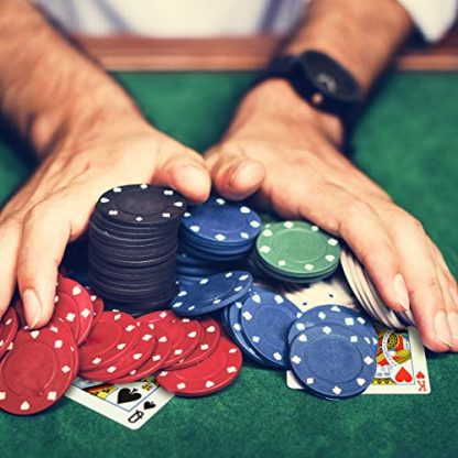 Relaxdays 10022799 Large Poker Set, 200 Chips, Play Mat, 108 Cards, Dealer Button, Casino Feeling, Texas Holdem, Colourful, HxWxD: app. 9 x 24 x 15 cm - Image 6