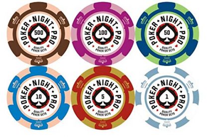 Poker Night Pro 500 Piece Texas Holdem Poker Chips Set With LARGE Aluminium Case QUALITY Clay/Metal 14g Numbered Chips, 2 Decks Professional PLASTIC Playing Cards, Dealer/Blind Buttons and 5 Dice - Image 9
