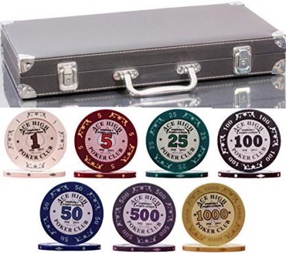 320 Piece Pro Poker Clay Poker Set - 2X Plastic Cards with Cutting Cards - Reinforced Leather case - Free Poker Felt