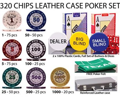 320 Piece Pro Poker Clay Poker Set - 2X Plastic Cards with Cutting Cards - Reinforced Leather case - Free Poker Felt - Image 8